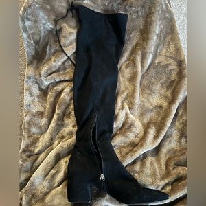 Steve Madden Black Suede Block Heel Over the Knee Boots